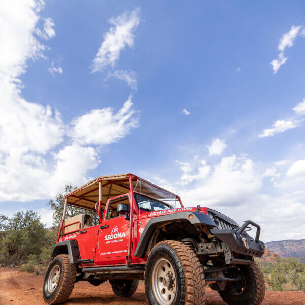Red jeep on tour in Sedona backcountry